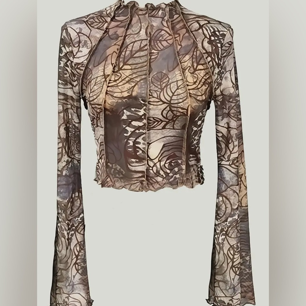 Elegant Sheer Leaf Print Top - Picture 1 of 6